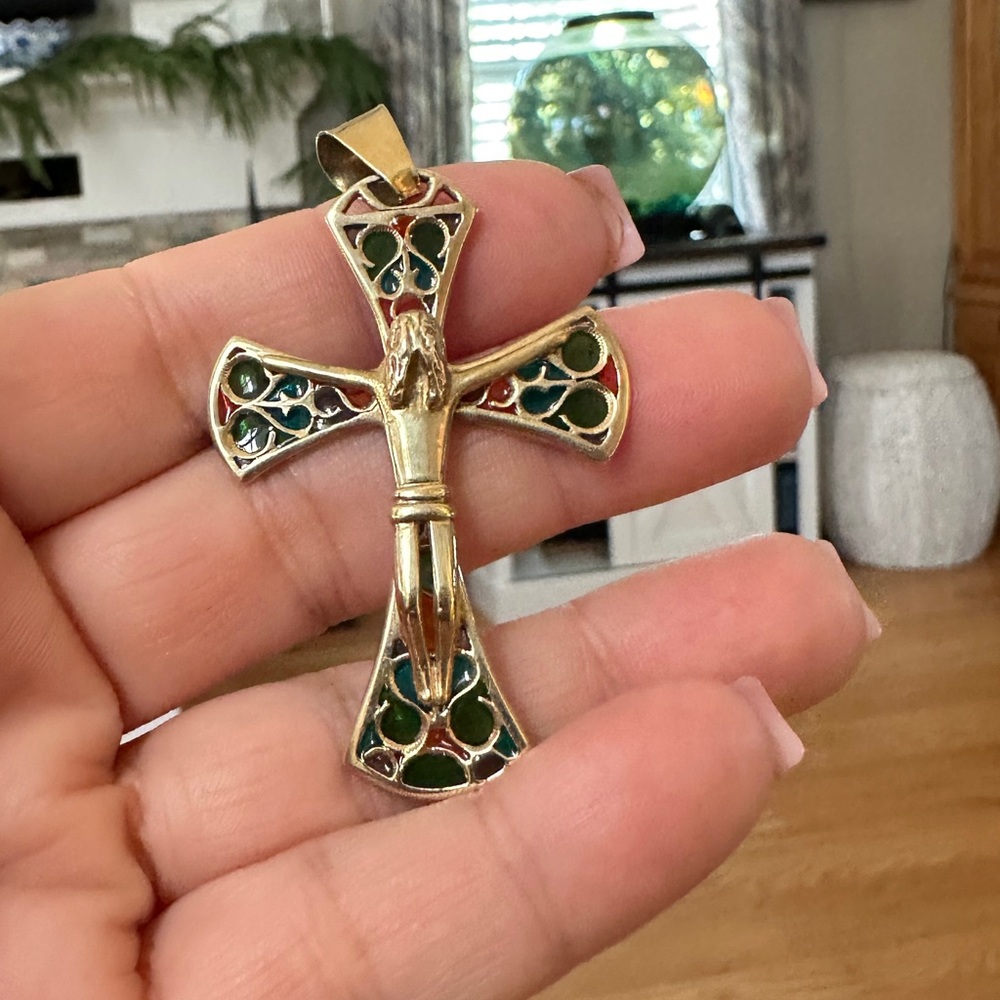 Gold and blue Green orange Cross Pendant